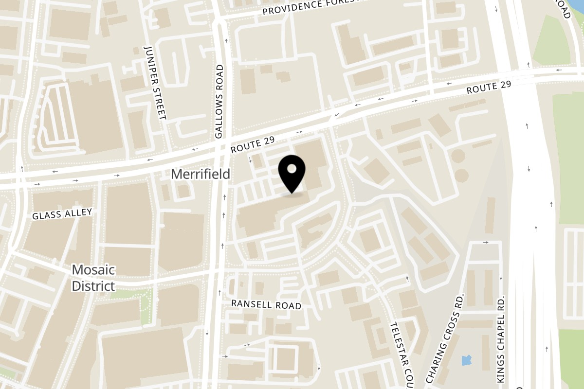 Map showing the location of Raouche Cafe on 2839 Gallows Rd in Falls Church